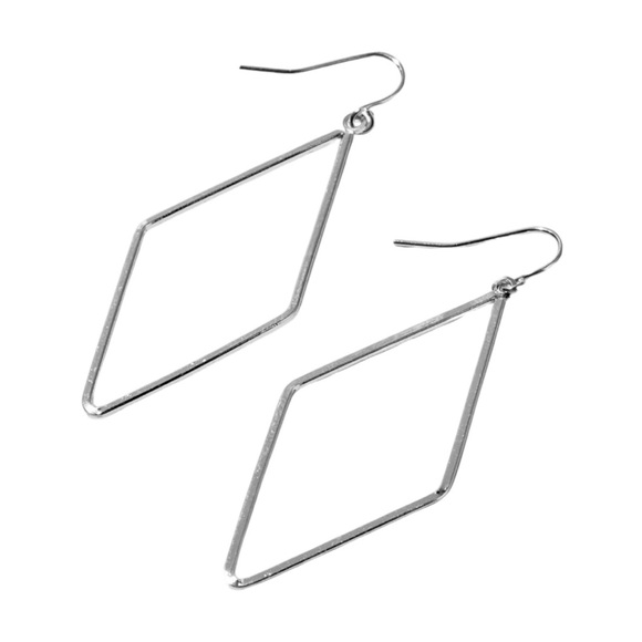 SILVER DIAMOND OUTLINE DROP EARRINGS - Picture 1 of 2